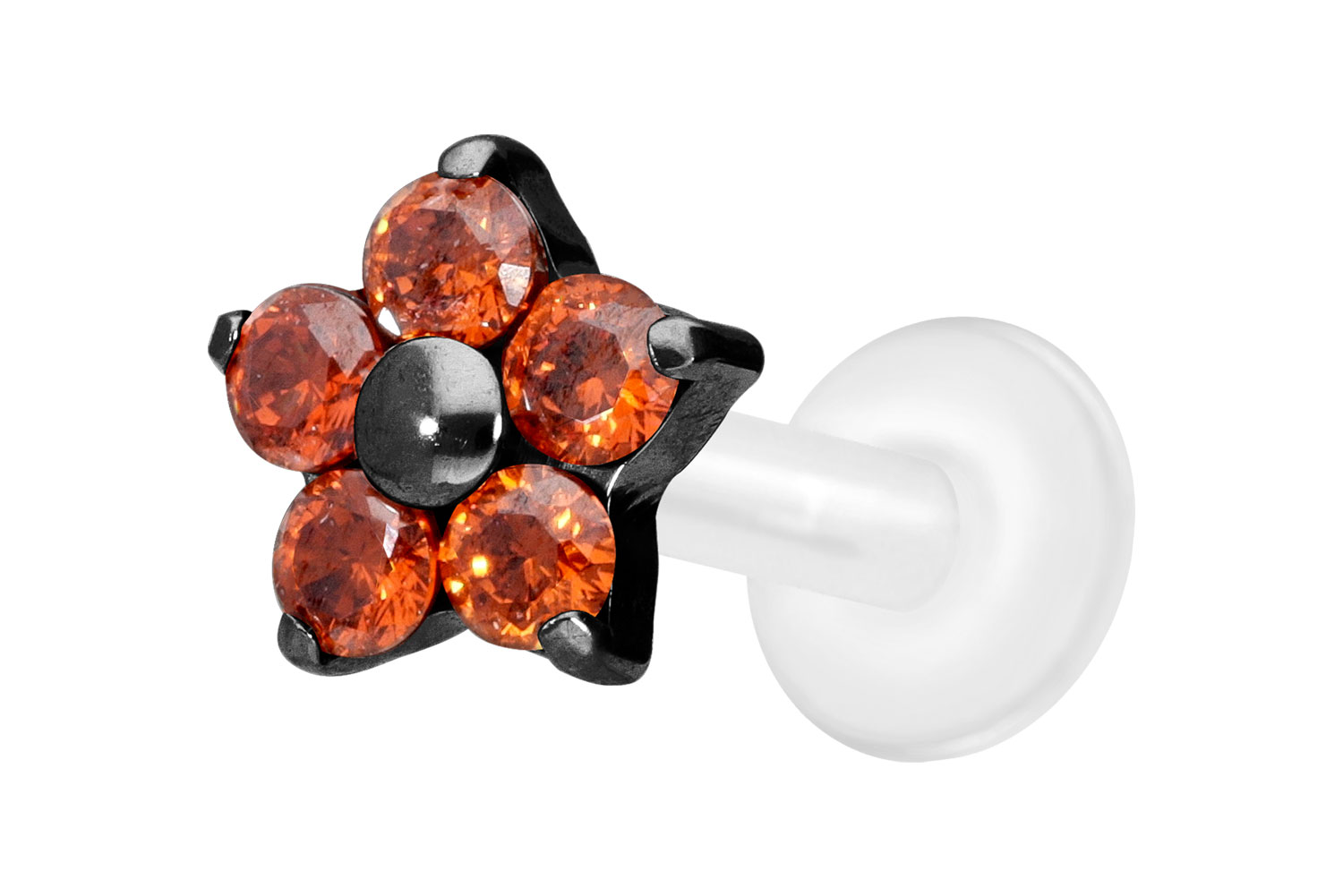 PTFE Labret Piercing mit Innengewinde + Titan-Aufsatz KRISTALLBLUME